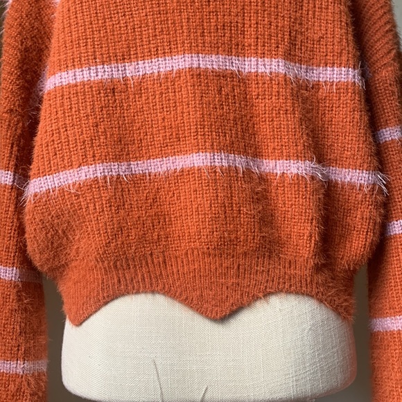NWT GIANNI BINI GB Orange Striped Eyelash Long Sleeve Sweater - Picture 8 of 14